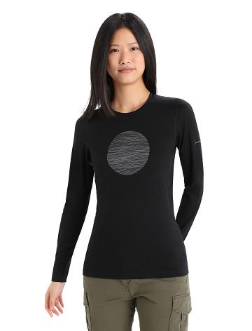 Black Women's Icebreaker Merino 200 Oasis Long Sleeve Crewe Ski Circle Base Layers | USA 1836DFMN